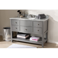 Baxton Studio CASTIE-48-Slate Grey Castie 48-Inch Modern and Contemporary Grey Finished Wood and Marble Single Sink Bathroom Vanity